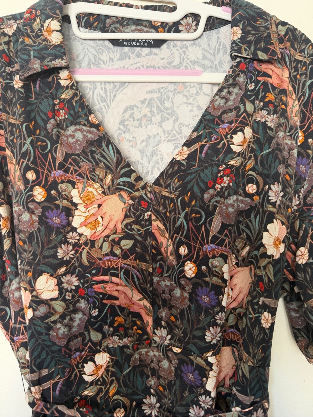 Disturbia Dark Floral Botanical Collared Mini Dress Size US 10 Goth Cottagecore - Picture 7 of 7